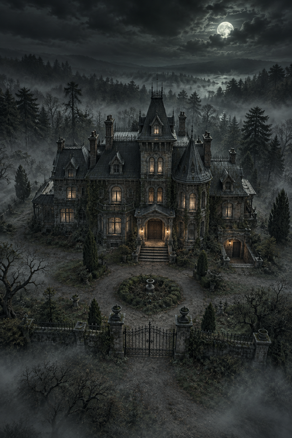 The haunted manor, seen from above